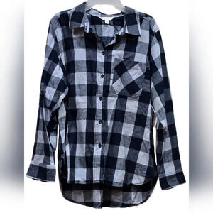 Time & Tru, Size L, Dark Blue and White Button-Down Longsleeve Shirt
